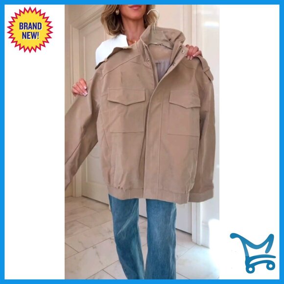 Vintage Faux Suede Leather Jacket Oversized Bomber with Pockets - Picture 6 of 7